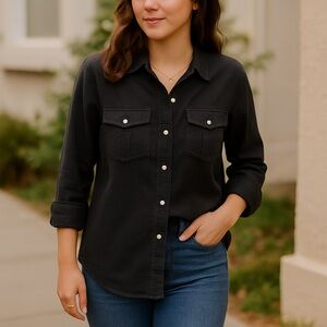 NWT Lola River Organic Cotton Hem Snap Button Top S Black